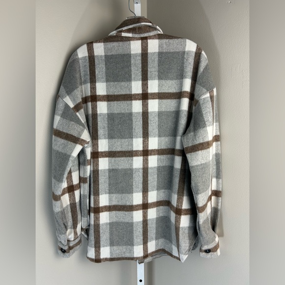 Woman’s Medium Shacket Jacket Coats Long Sleeve Plaid Lapel Button Down - Picture 7 of 9